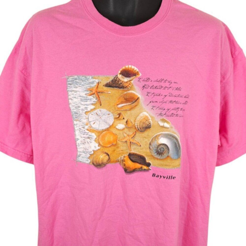 Vintage Bayville T Shirt Mens Size XL Pink Y2K New York Beach Shells Travel Tee
